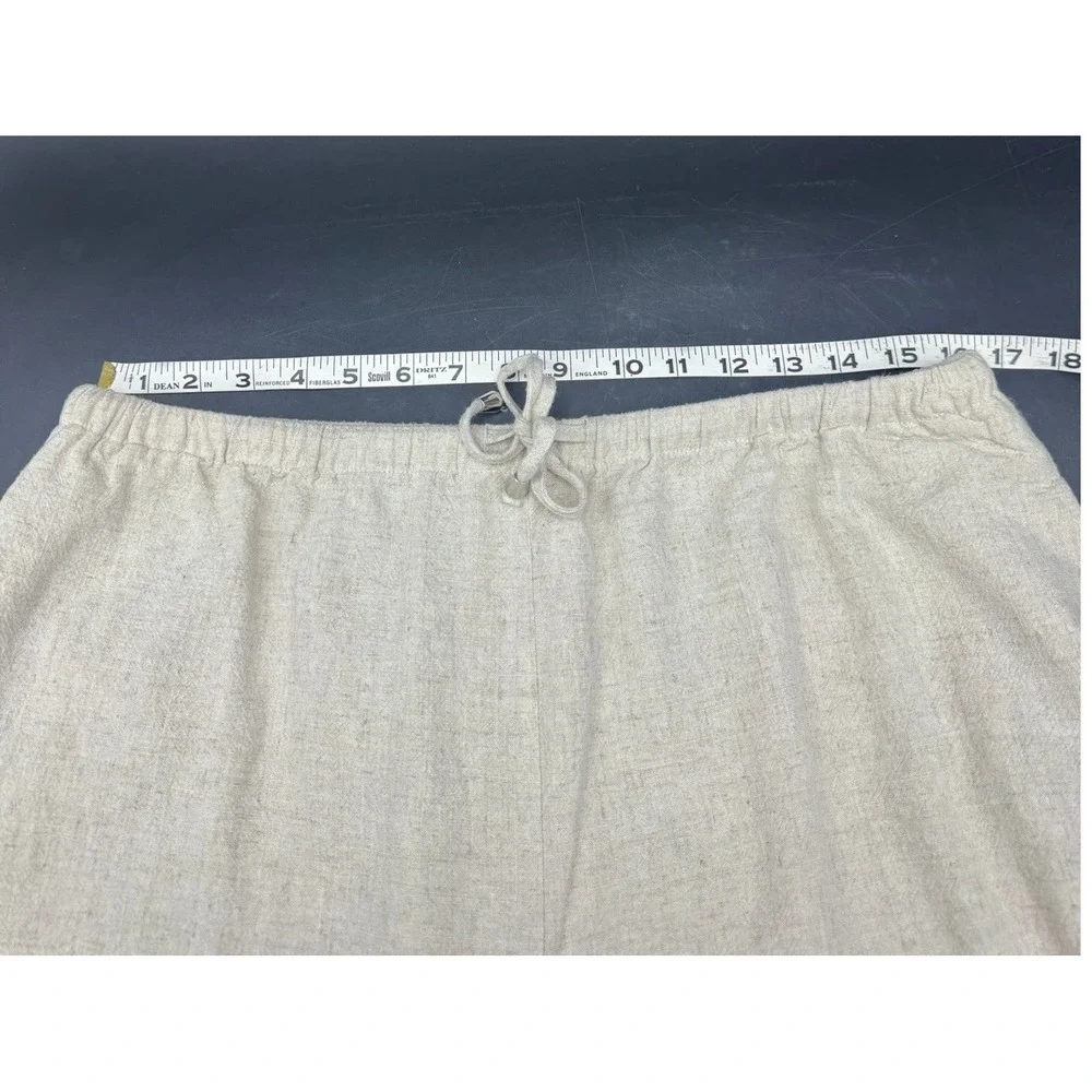 Anrabess‎ Womens XL Linen Blend Wide Leg Pants Oatmeal Beige Drawstring Casual